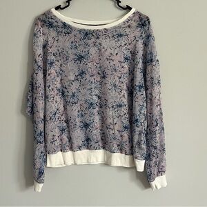 Mossino Blue and Pink Tie Dye Print Sheer Long Sleeve Blouse